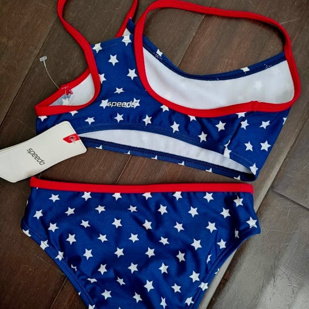 Brand New Speedo Girls 2PC Red White Blue 4th of July Bikini Size 10 - Picture 2 of 3